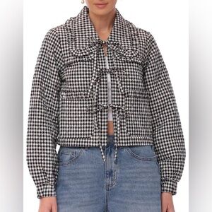 Avec Les Filles Black & White Gingham Tie-Front Cropped Jacket